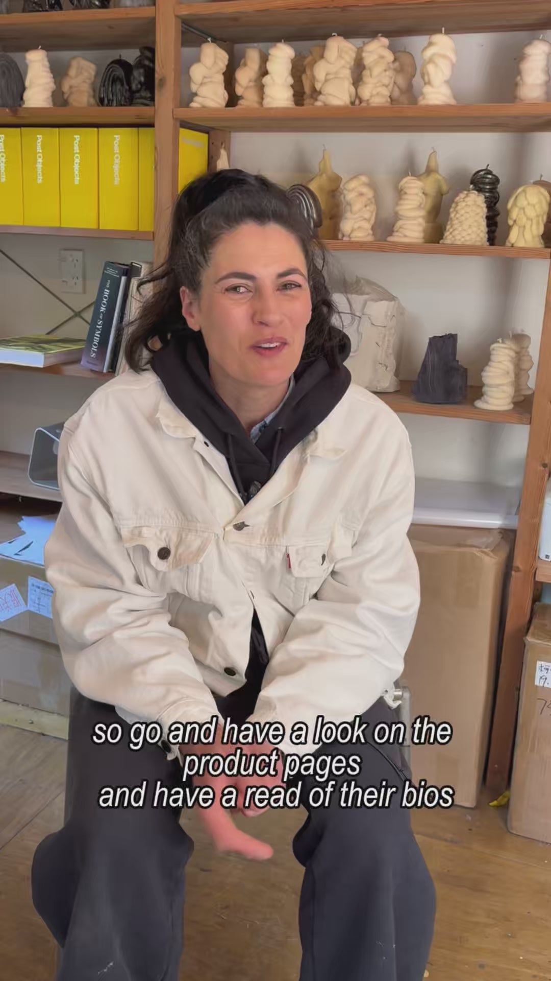 Load video: Liz Wycherley the founder of Post Objects in her studio describing how her sculptural candles idea came to her.