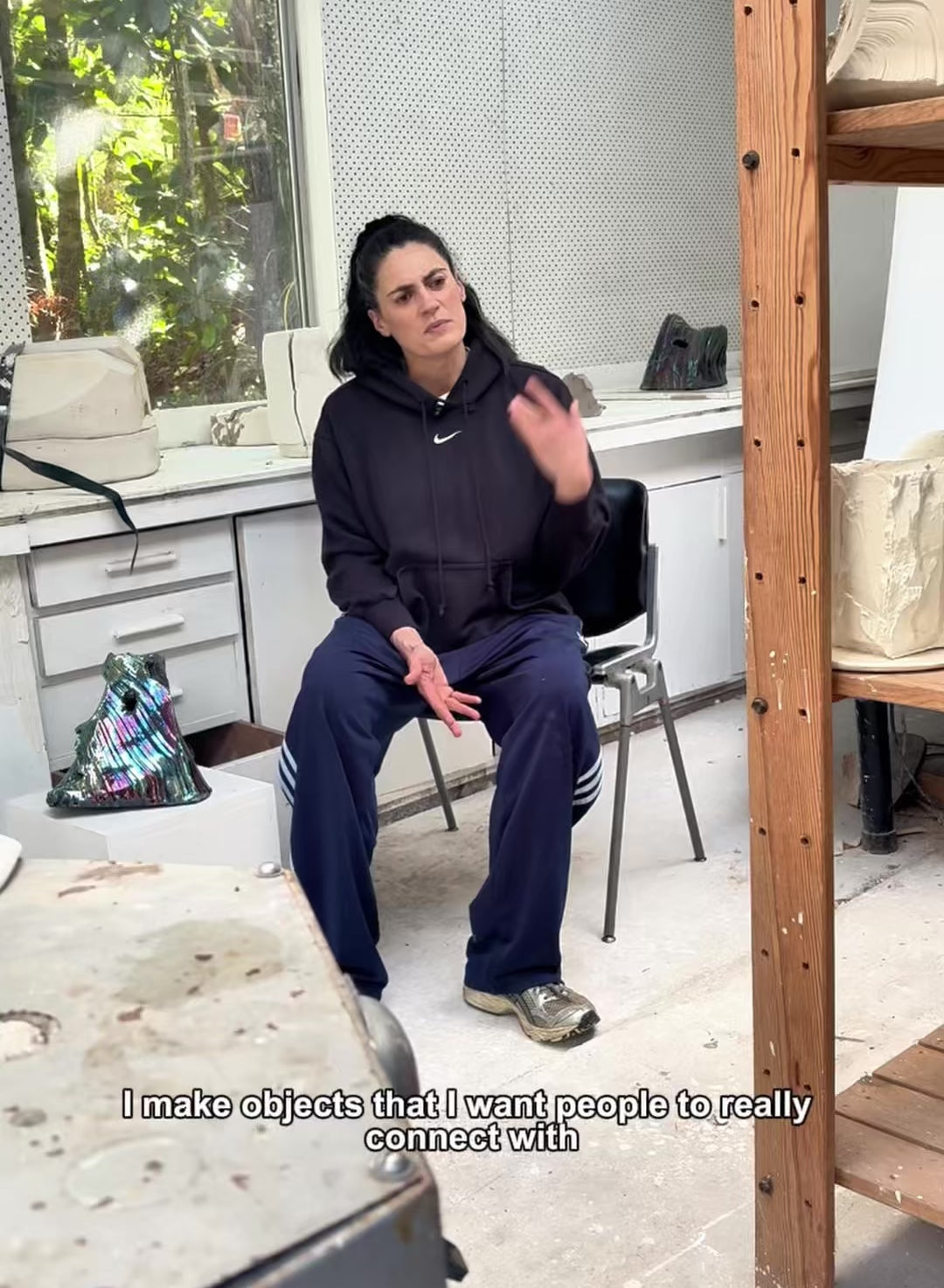 Load video: Liz Wycherley the founder of Post Objects in her studio describing how her sculptural candles idea came to her.